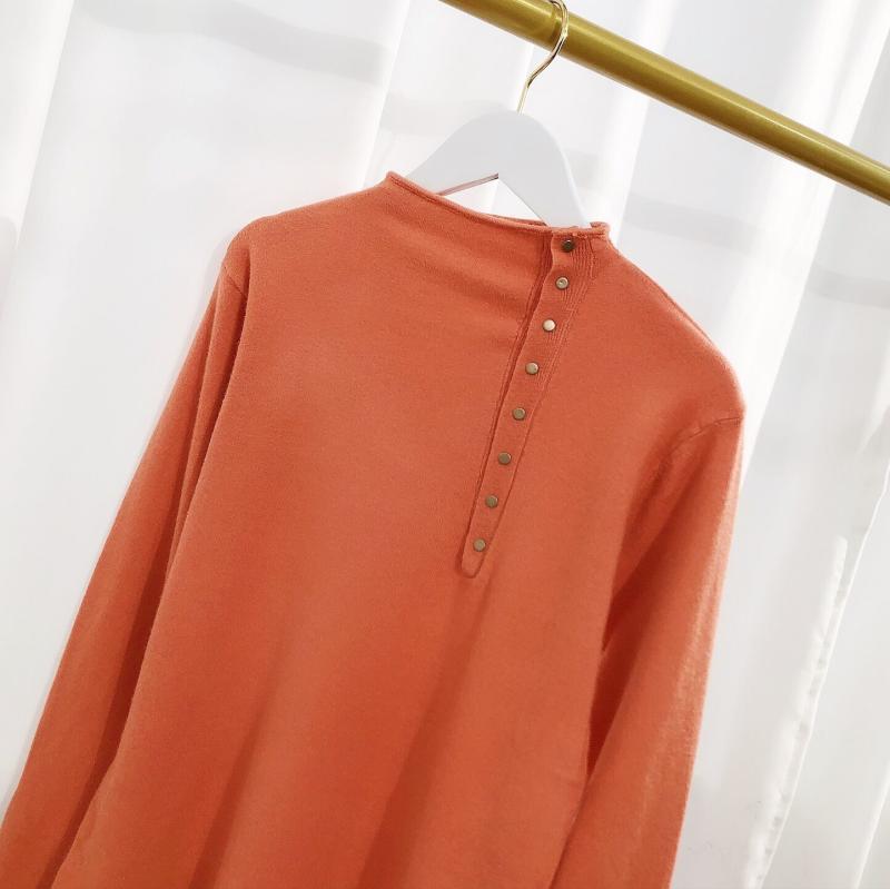 Gai phúc lợi Mùa thu mới đơn ngực đứng cổ áo mỏng chạm đáy áo len mỏng áo len - Đan Cardigan đồ công sở nữ