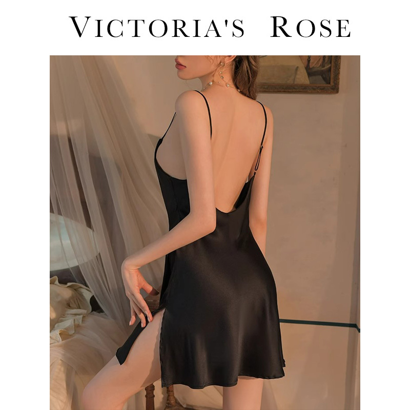 Victoria Ice Silk Sexy Pajamas for Women, New Spring, Autumn and Summer Style, Seductive and Alluring Silk Strap Nightdress