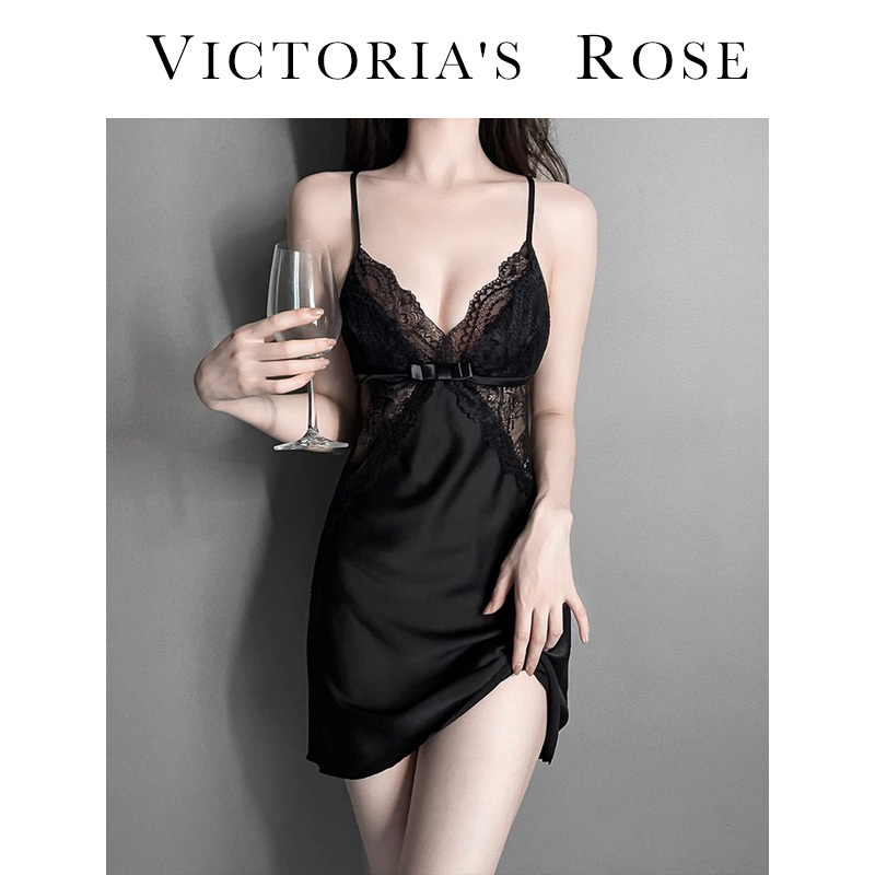Victoria Ice Silk Sexy Padded Pajamas for Women Spring and Summer Silk High-End Lace Strap Nightgown Nightgown