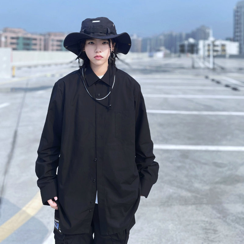 2026 High-End Black Shirt Jacket Women's Top Street Dance Loose Oversized Shirt Men's Long Sleeve