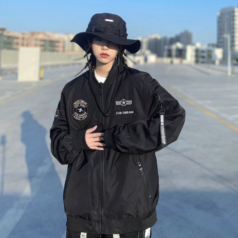 Black American-Style Baseball Jacket for Men, Hip-Hop National Trend Couple's Coat, Women's Cotton Jacket, Winter Loose Hip-Hop Jacket, Plus Size