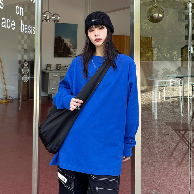Klein Blue Pure Cotton Top, Loose Long T-Shirt for Women, Long-Sleeved, Covers the Buttocks, Extra-Long Base Layer, Suitable for Layering, Men's Plus Size