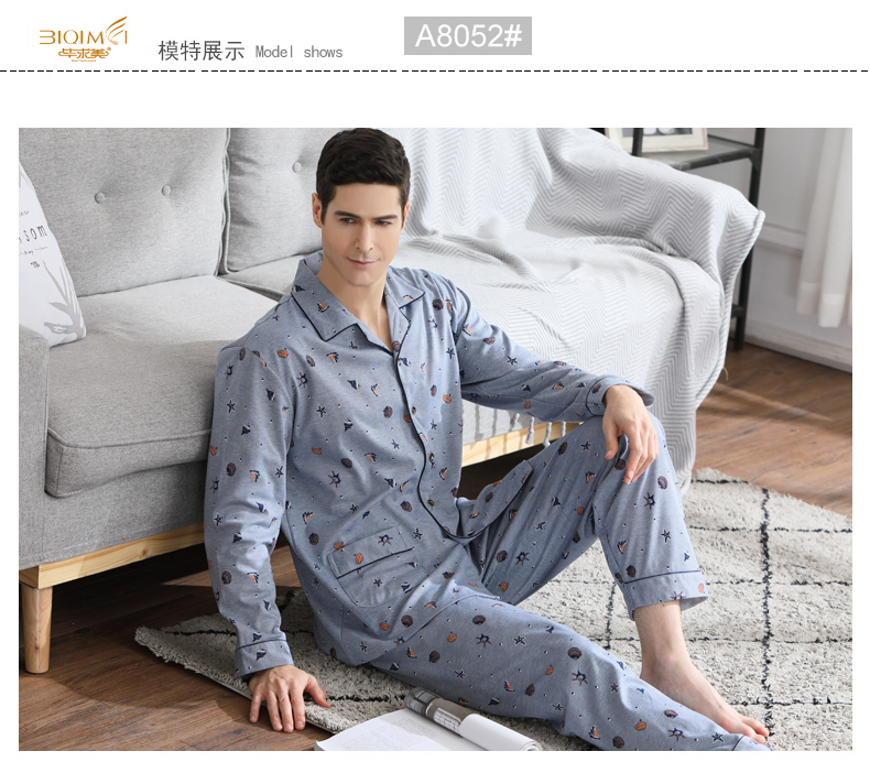 Bộ đồ ngủ nam mùa xuân và mùa thu 100% cotton dài tay XL cotton phục vụ tại nhà đồ bộ mặc nhà cao cấp hàn quốc
