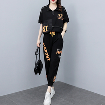 European casual sports suit womens summer thin 2024 new fashion loose short-sleeved two-piece suit Western style