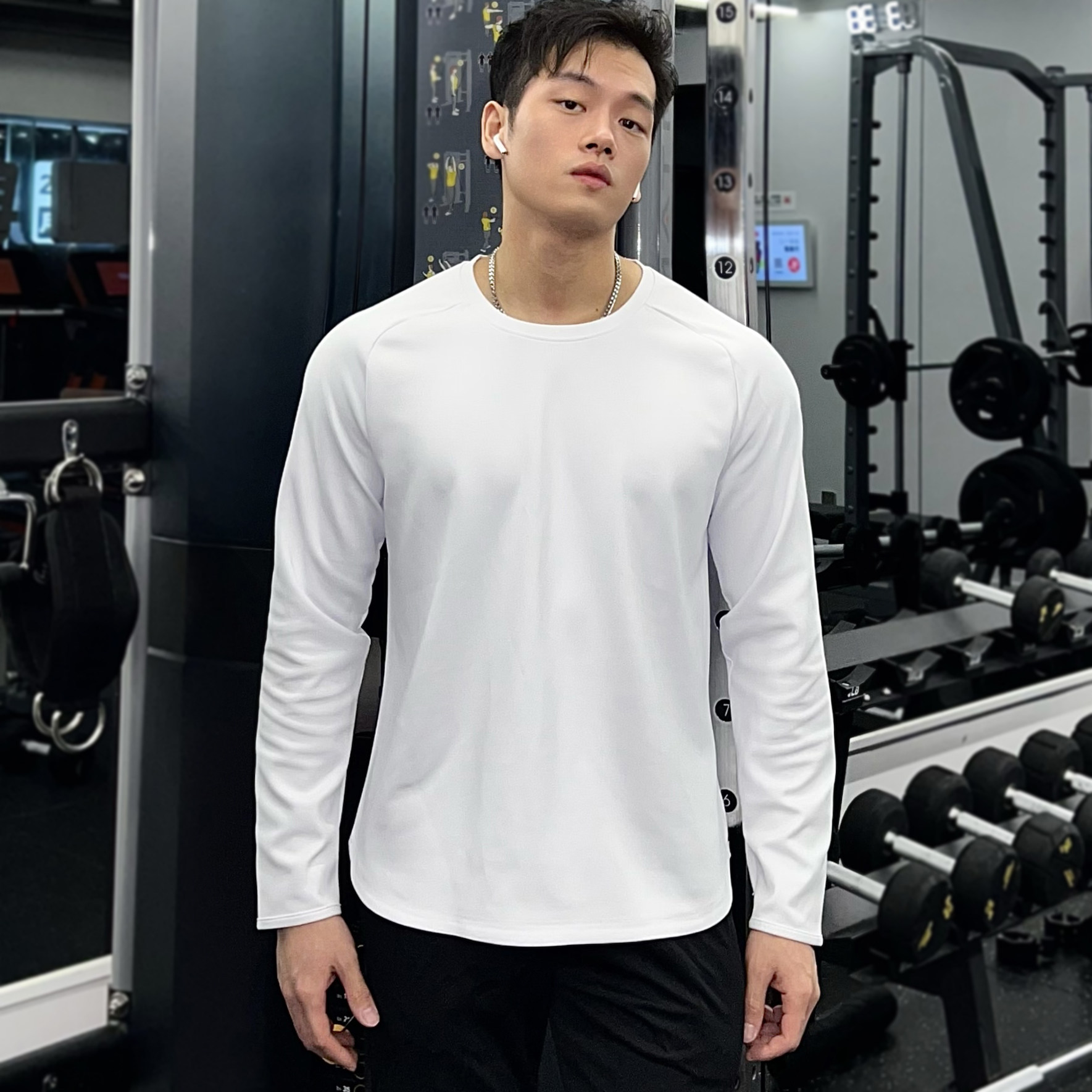 Sports Long Sleeve T-shirt Men's Basketball Fitness Running Blouse Loose Speed Dry Yoga Sweatshirt White American Training Clothing