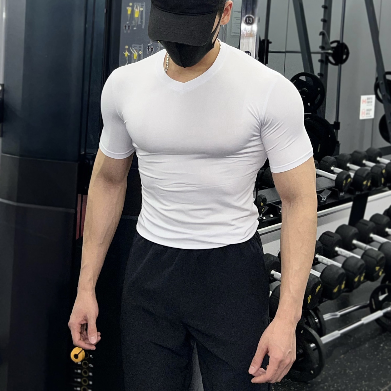 V Collar Tight Fit Short Sleeve Men T-Shirt Summer Speed Dry Blouse Training Running Ice Silk Coaching Sportswear Fitness Suit