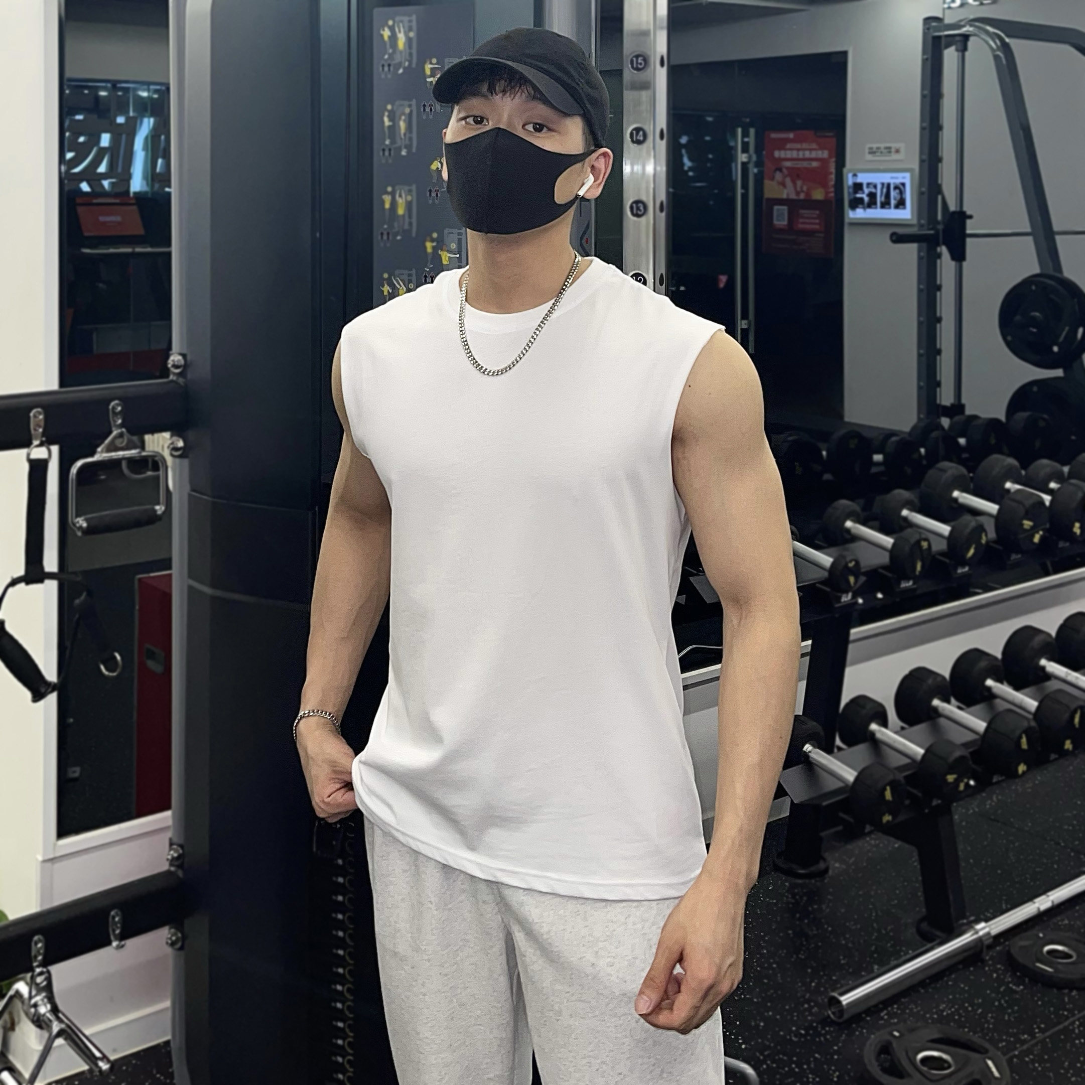Vest Men Sports Training Loose Muscle Summer White Casual Boomer Beach Kan Shoulder Sleeveless Fitness Clothes