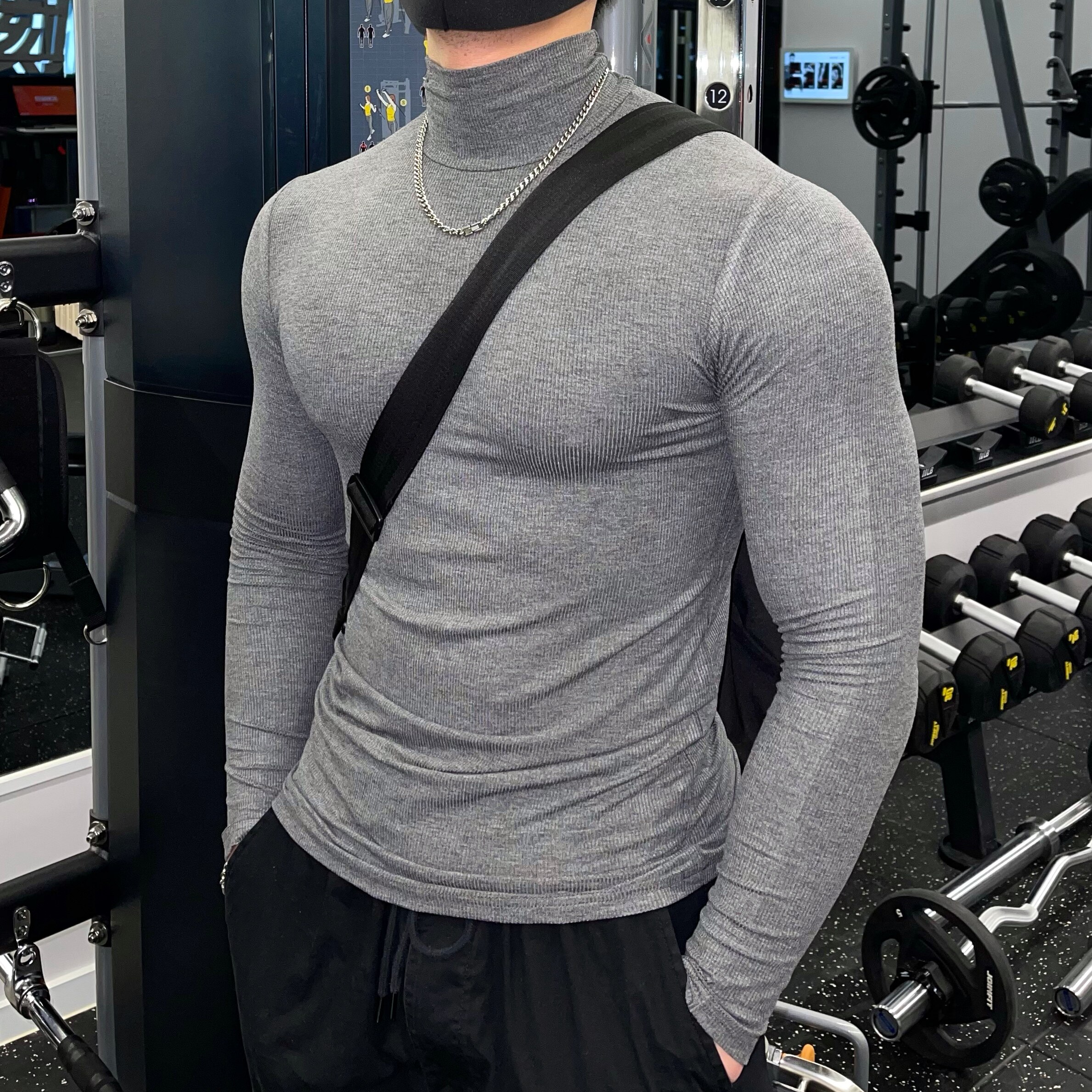 High Play Sports Running Long Sleeves Tight Fit Men Training Muscle Basketball Blouses Winter Speed Dry High Collar Fitness Clothes