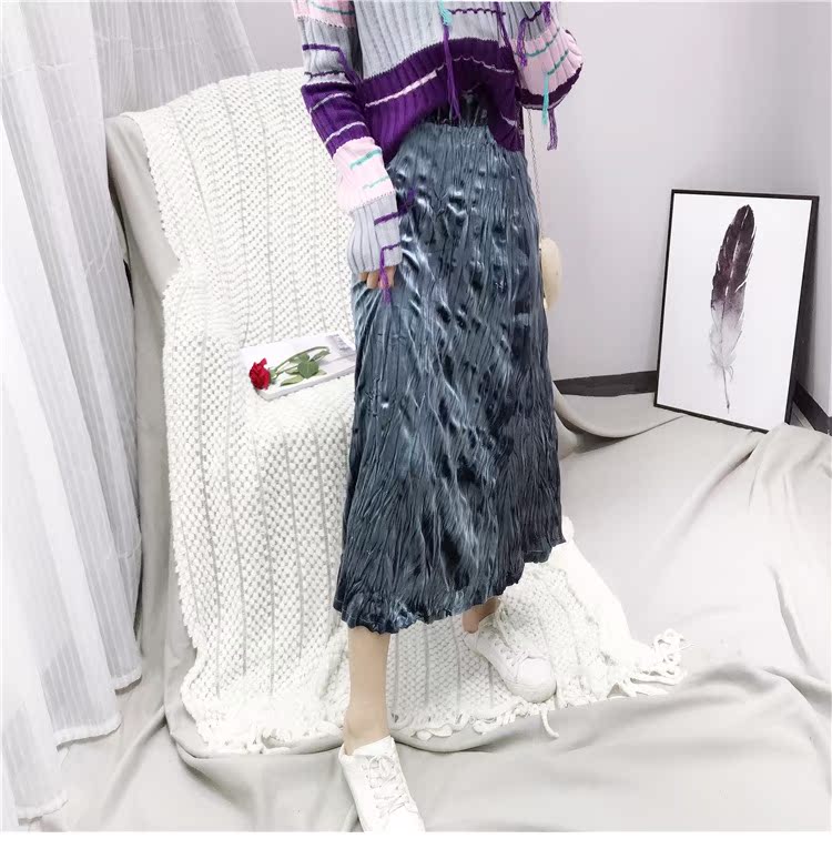Hồng Kông- phong cách retro dài sang trọng váy mùa thu và mùa đông nữ 2018 mới Hàn Quốc phiên bản của hoang dã thanh lịch nhung váy eo cao chân váy tầng