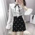 Đầm dự tiệc điểm xòe gió phiên bản Hàn Quốc của váy chữ A dày cạp cao eo retro len ngắn váy nữ thu đông 2018 mới Váy