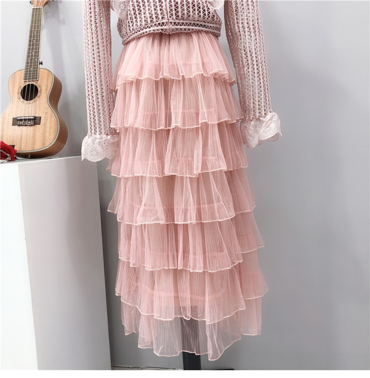 Váy lưới nữ váy mùa thu 2018 mới hoang dã chic chic mùa thu dịu dàng nhẹ nhàng chân váy ôm