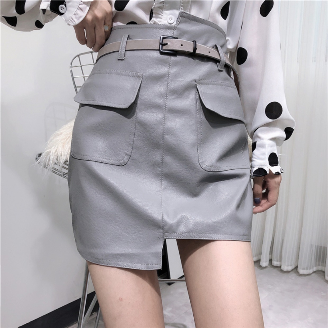 Hàn quốc phiên bản của cao bất thường eo nhỏ da váy nữ 2018 new Hồng Kông hương vị retro váy hoang dã Một từ chic váy chân váy xòe