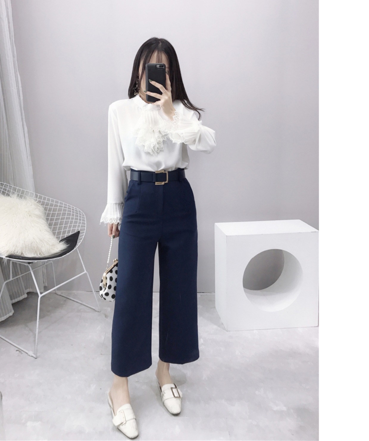 Phụ nữ lạnh lùng hương vị retro thiết kế áo sơ mi khí chất áo sơ mi dài tay mùa thu lỏng mỏng gầy áo sơ mi trắng áo sơ mi nữ hàn quốc cao cấp