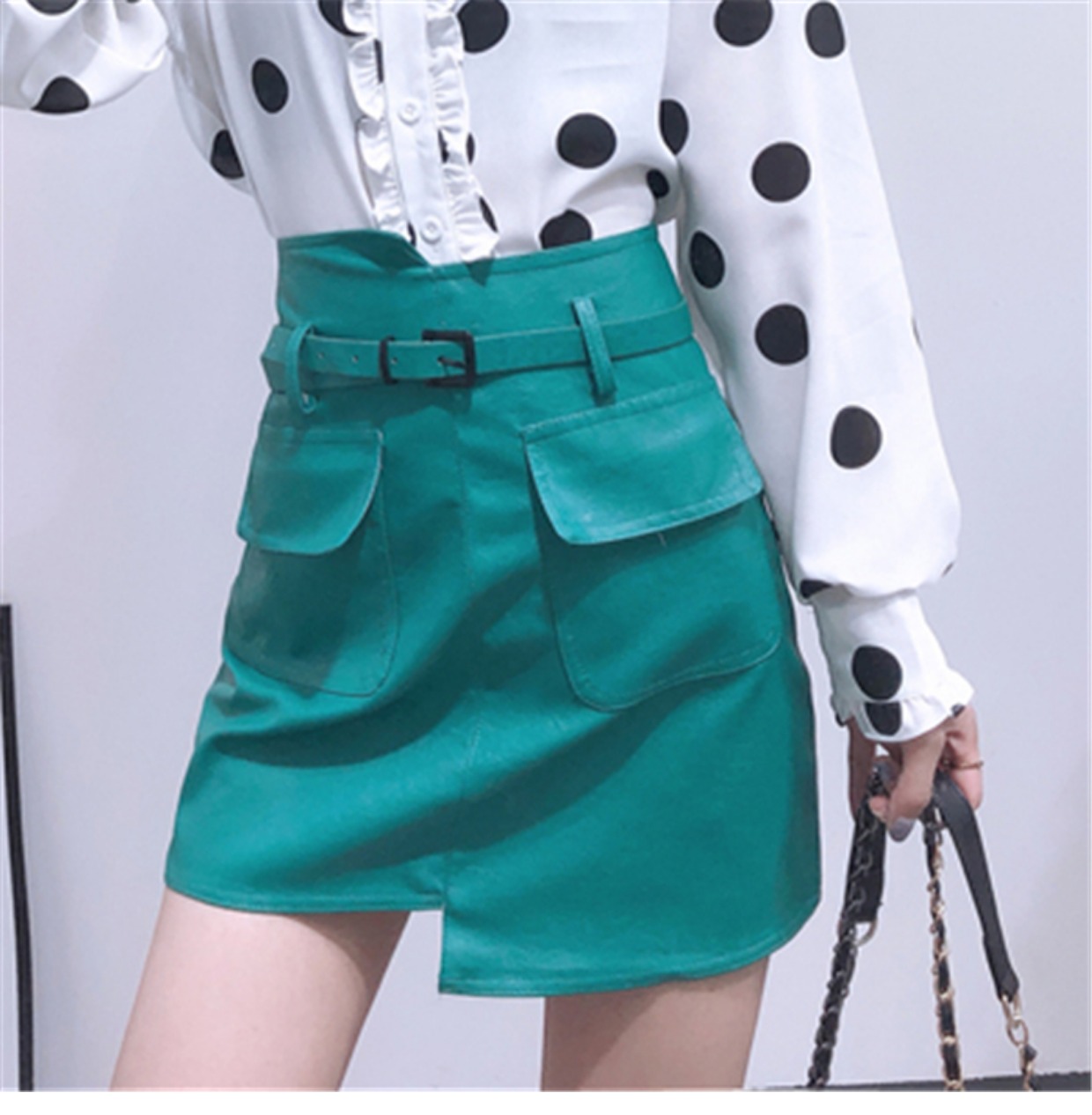 Hàn quốc phiên bản của cao bất thường eo nhỏ da váy nữ 2018 new Hồng Kông hương vị retro váy hoang dã Một từ chic váy chân váy xòe