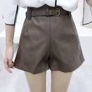 Quần short da nữ thu đông 2018 mới eo cao phiên bản Hàn Quốc của quần lọt khe thon thả mặc quần ống rộng ống quần ống quần da PU