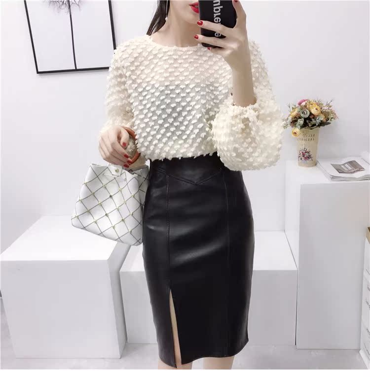 Tính khí thời trang cao eo pu leather váy nữ 2018 mới phần dài váy hoang dã phá vỡ một bước gói hip váy chân váy xếp ly trắng