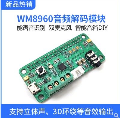 树莓派 WM8960音频解码模块 智能语音识别 双麦克风 智能音箱DIY