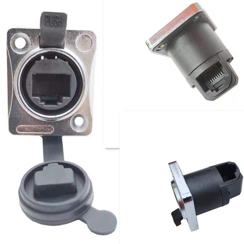 D-type snap-on RJ45 net route port straight-through male and female head plug-in 8P8C Ethernet waterproof aviation connector socket