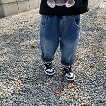 Children pants childrens clothing winter clothing boy jeans gush and integrated suede boys baby autumn and winter style loose old daddy pants