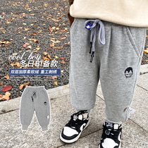 Boy gush sports pants winter clothing two-colour-year-old baby boy fit childrens baby boy pants thickened warm restrained foot pants
