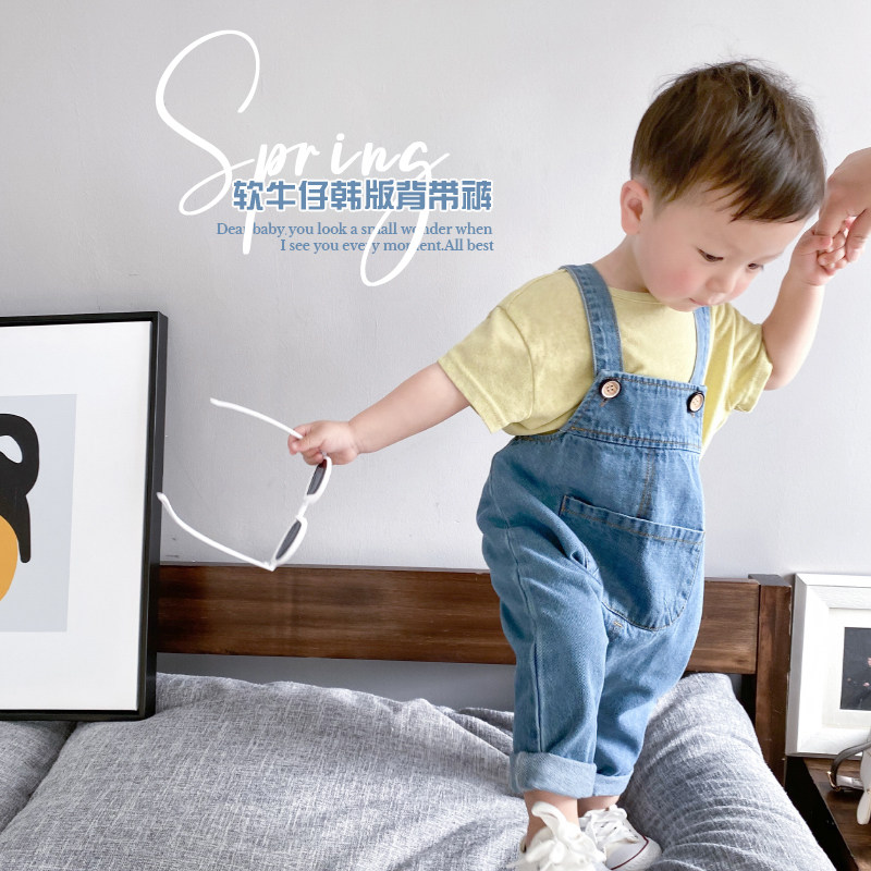Baby holding baby bag pants spring and Autumn children's pants tide Korean children's clothing 2021 autumn boys jeans baby suspenders