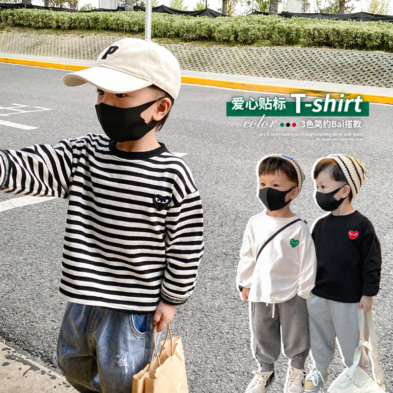 Knock 100 hitch-date style wearing a hitchhiking boy autumn dress Long sleeves T-shirt Loving Blouse Children Streaks Inner lap