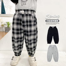 Boy Casual Pants Spring Autumn Clothing 2021 New Kids Baby Pants Loose Han Version Tide Children Plaid Sports Pants