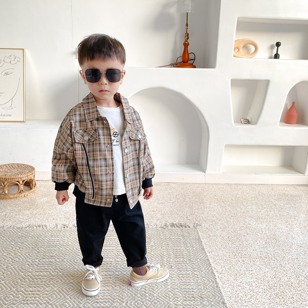 (Broken Yard clear cabin) Baby autumn loaded with plaid jacket Han Fan jacket
