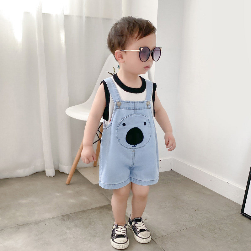 Male baby summer denim baby bag pants thin baby pants Male children's suspenders Korean version of the foreign school cute children