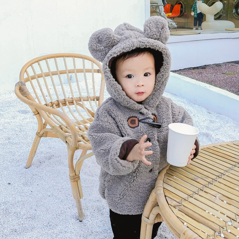 Children's cashmere coat boy thickened lamb hair foreign girl boy baby baby winter dress plus velvet cotton coat