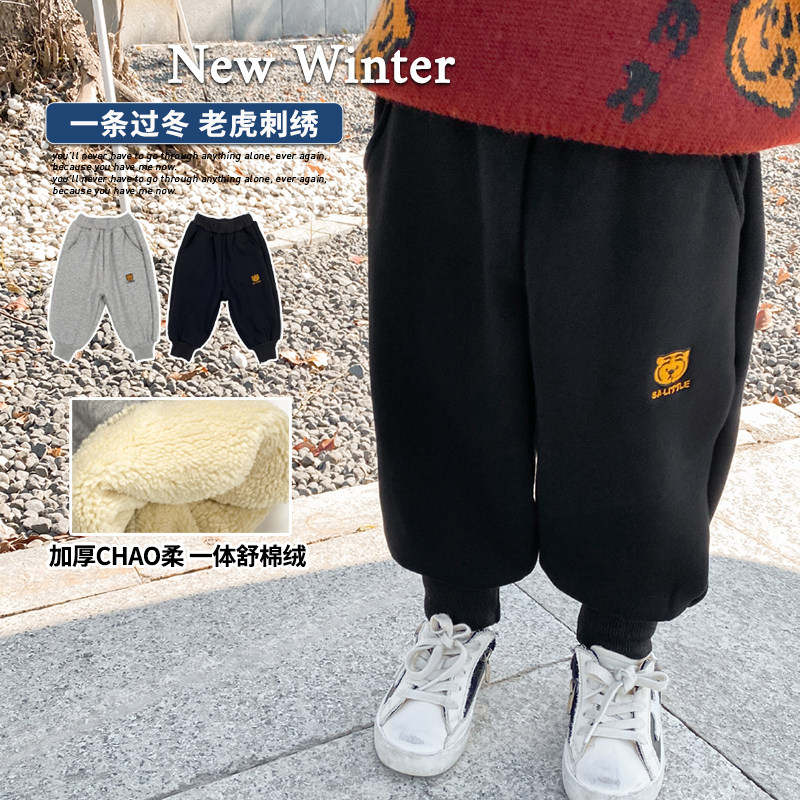 A winter boy's pants winter plus velvet thickened one velvet children's baby children's warm sports thick cotton pants