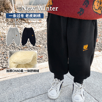 One over winter boy pants winter plus suede thickened integrated suede children baby warmth sports sweatpants