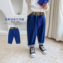 Delivery Belt Boy Jeans Spring Autumn Children Loose Foreign Air Casual Baby Pants Autumn Clothing 2021 New Tide