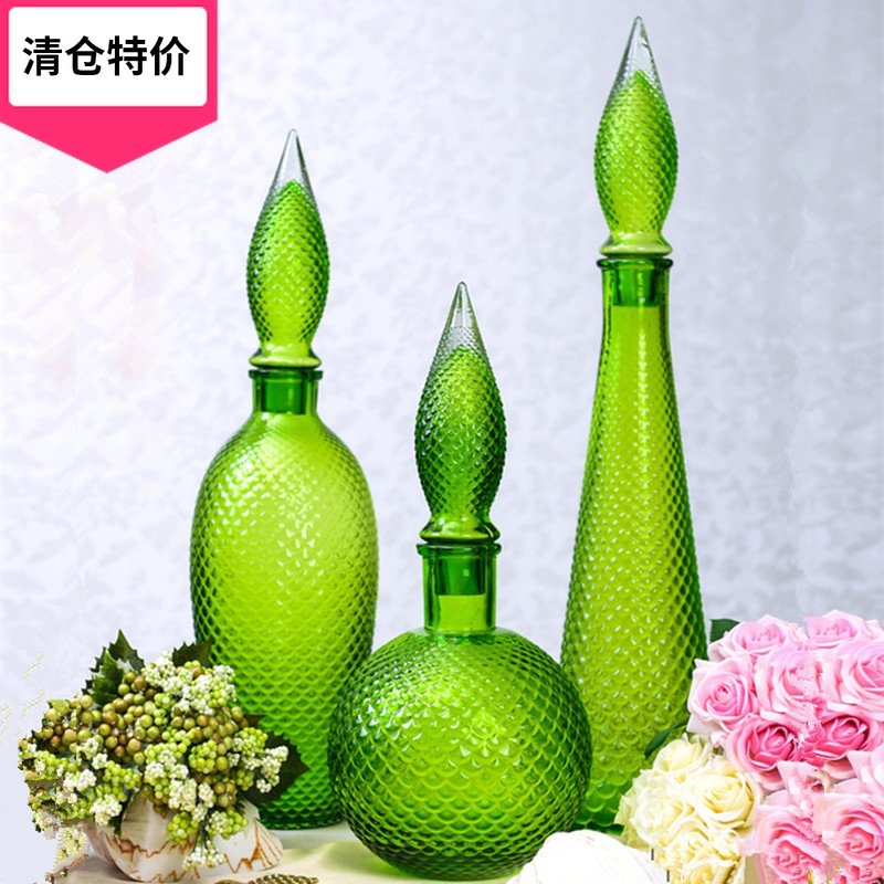 High level senses vase green glass large pendulum piece European-style Art Xuanguan Hotel-like room Living room Home furnishing