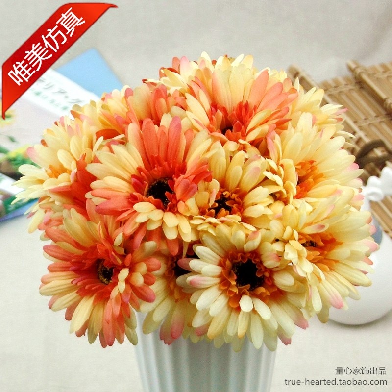 High simulation gerbera simulation bouquet wedding hand stick flower daisy decoration dining table coffee table sunflower fake flower silk flower