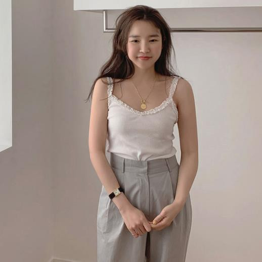 Gulianza Maybe-baby South Korea 21 summer floral lace with pure color slapped bottom harnesses vest