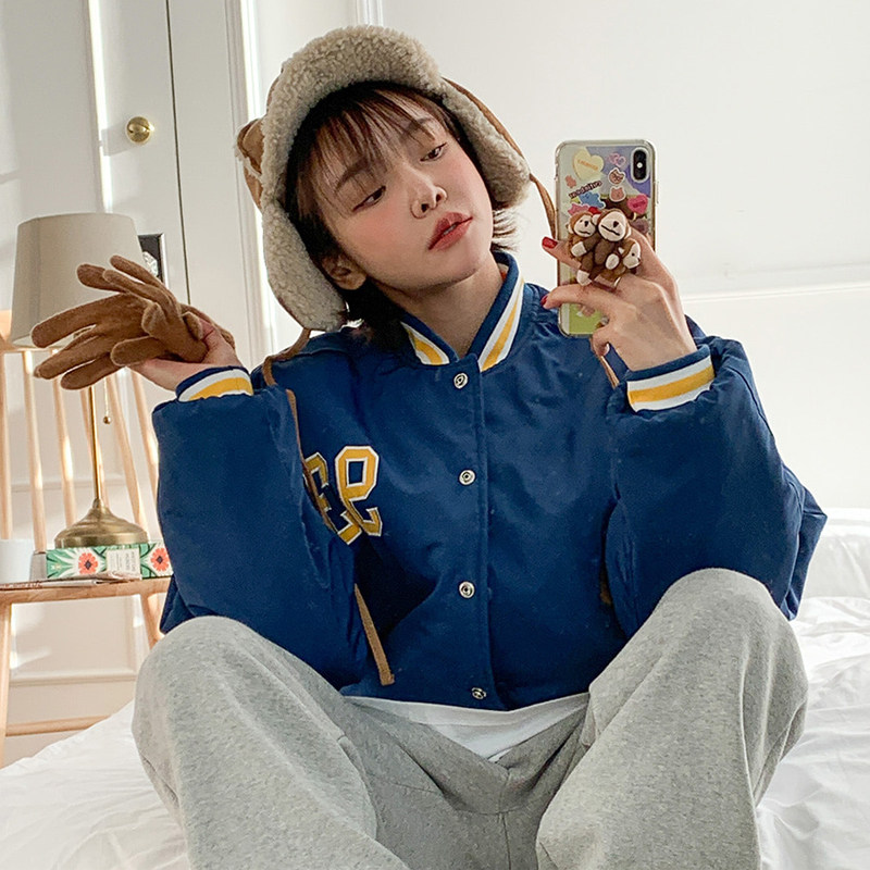 stylenanda Korean official web 21 Winter new digital letter cloth stickup color inner quilted jacket