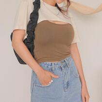 Ordered SN NANDA Korea 22 summer new sling fake two short-sleeved T-shirt little hot girl