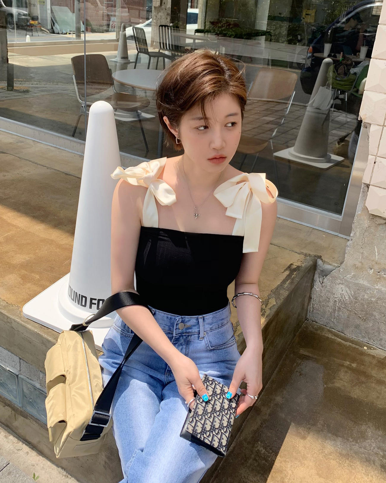 Now aplz Korea 22 summer new collage shoulder knotted design spicy girl with small harnesses