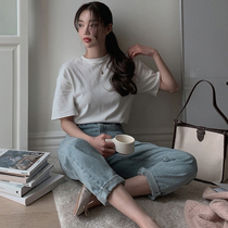 moocobling Korea 21 winter new casual pure color elastic base short sleeve T-shirt