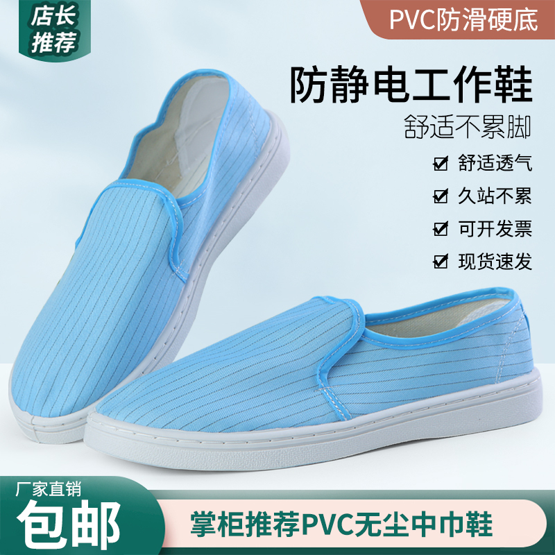 Anti-Static Dust-Free Shoes White and Blue Striped Dust-Free Clean Electronics and Pharmaceutical Factory Workshop Men's and Women's Protective Work Shoes