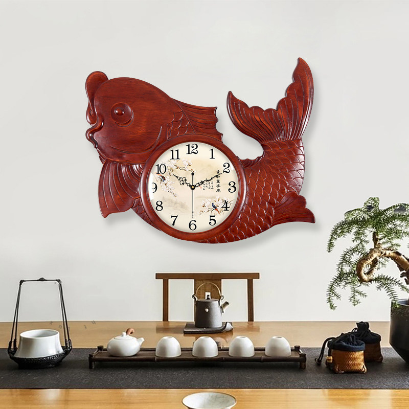 Living room solid wood wall clock Chinese style personality fashion art