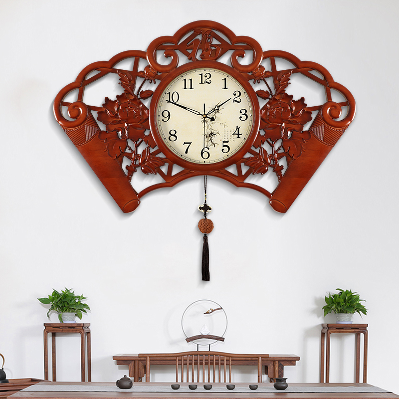 Living room solid wood wall clock Chinese style clock silent home creative personality atmospheric decorative clock New Chinese hanging watch