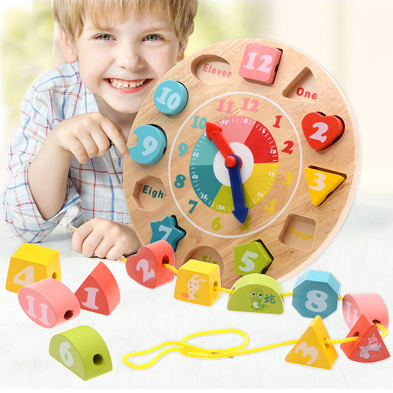 Coincidentally wood wooden digital shape Paired Toys Digital Clock Zodiac Beads Early Education Puzzle Children Toys