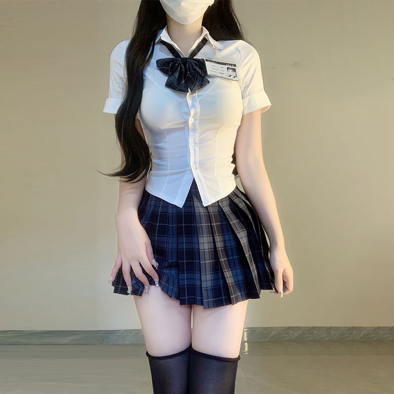 Original Authentic Hot Girl Jk Uniform Dog Short Skirt Waist-Cinching White Shirt Set Pleated Short Skirt Half Skirt Full Set Original Authentic Hot Girl Jk Uniform Dog Short Skirt Waist-Cinching White Shirt Set Pleated Short Skirt Half Skirt Full Set