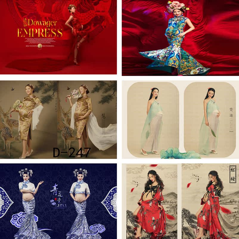 2018 Photo Studio quần áo thai sản dịch vụ ảnh Trung Quốc phong cách retro dress sườn xám mực sơn đột quỵ mang thai mẹ ảnh quần áo shop quần áo bầu