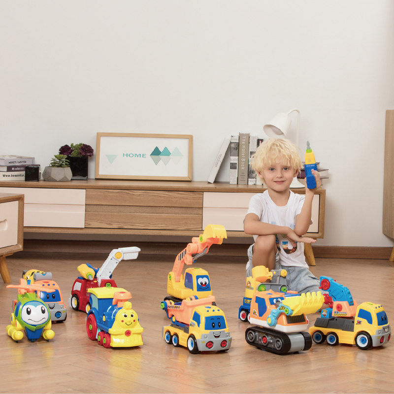 Children's puzzle disassembly remote control engineering vehicle STEM electric drill drive walking plastic excavator boy screw assembly