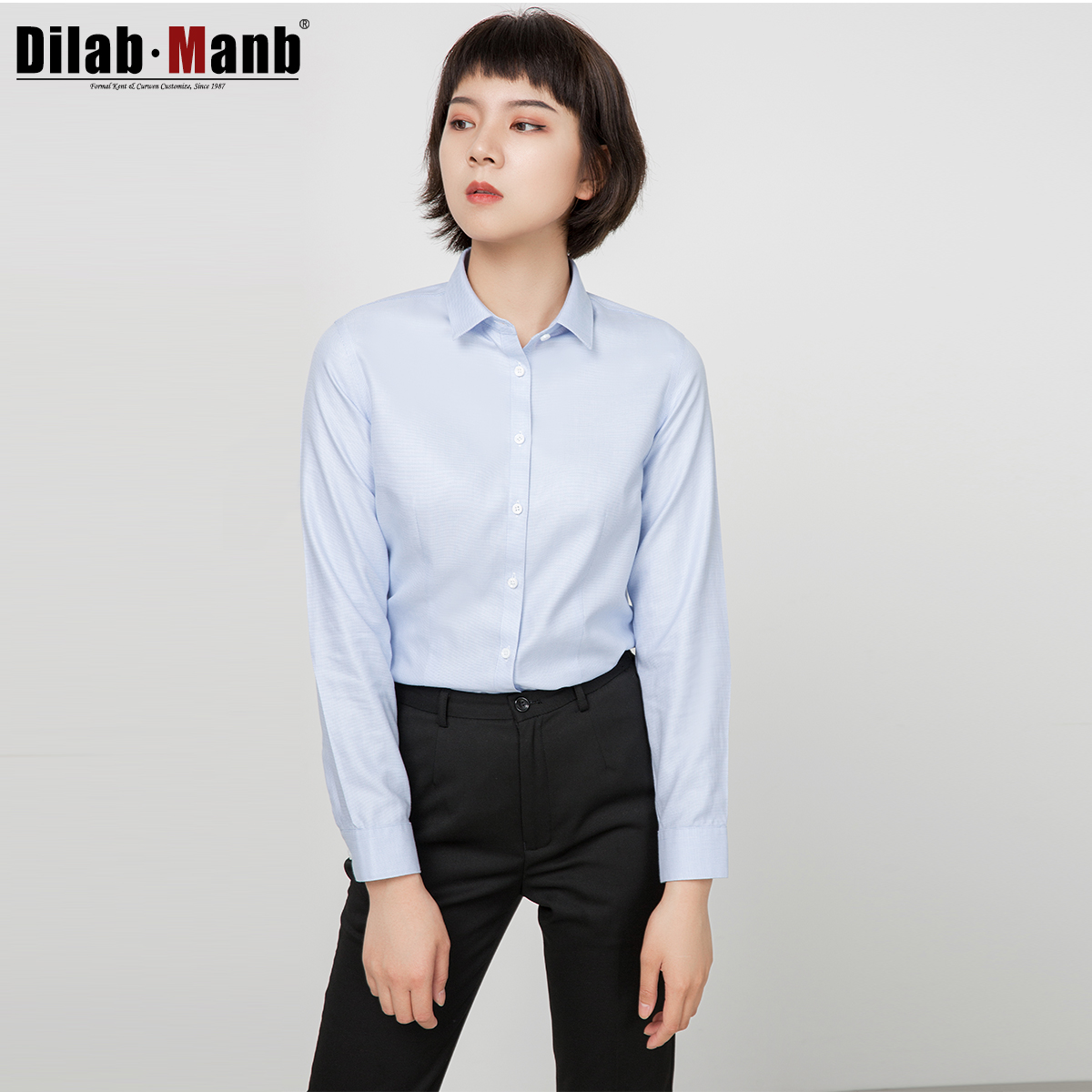 Dimeng Shirt Women's Long-sleeved Blue Cotton Non-ironing Shirt Women's Professional Wear Temperament Slim Workwear Interview Formal Dress