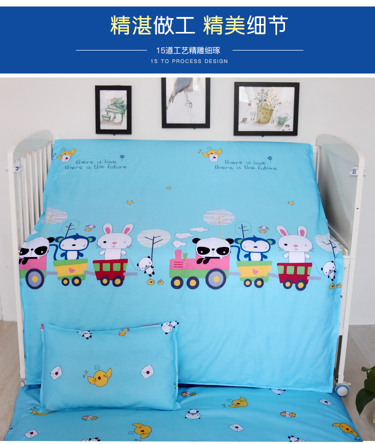 Mùa thu và mùa đông bông mẫu giáo quilt ba mảnh thiết lập với lõi cotton trẻ em nap là sáu bộ phim hoạt hình bộ đồ giường bé