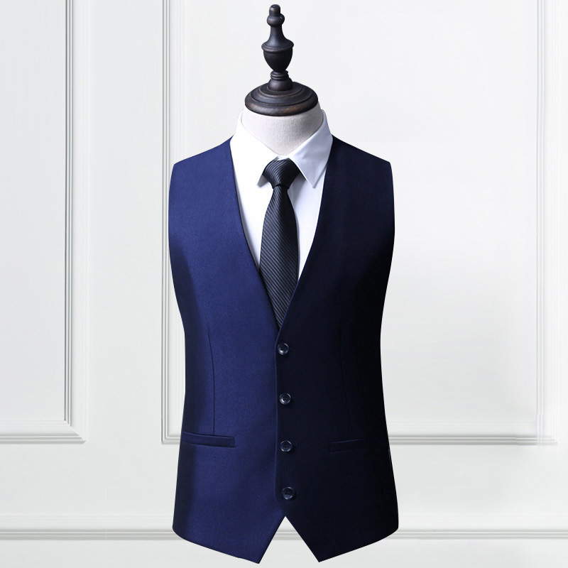 Wedding groom vest male slim-fit glossy men's suit horse clip dress wedding business casual breathable blue tide